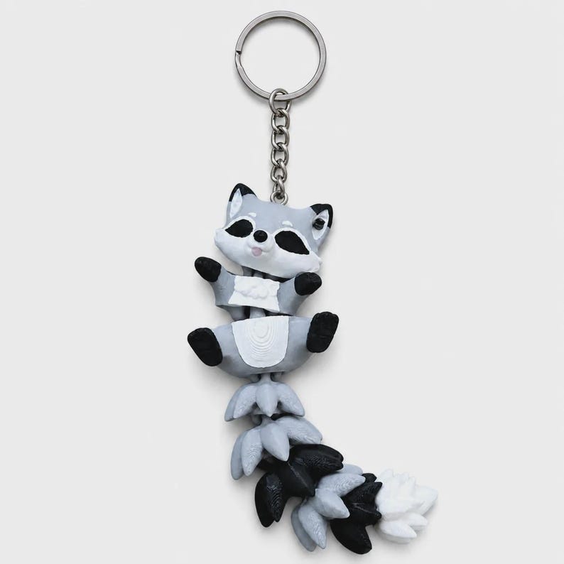 Raccoon Keychain Movable | 3D Print Flexi Figure with Curly Tail | Gift for Animal Lovers image 7