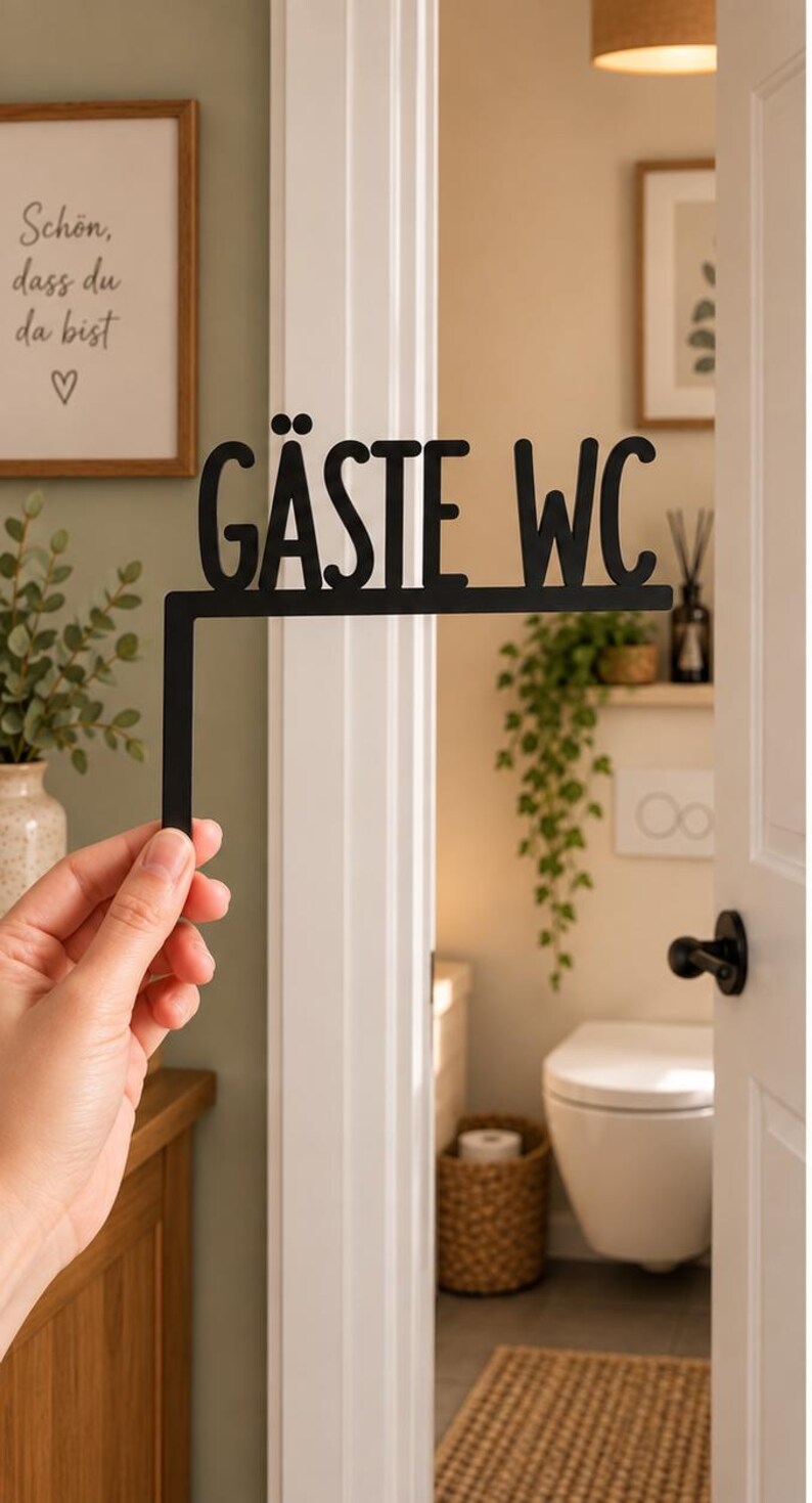 Guest WC Door Frame Sign | Modern 3D Printed Toilet Sign | Bathroom Decor image 3