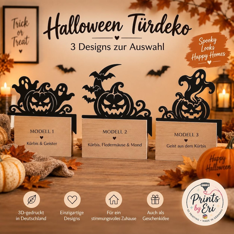Pumpkin & Ghosts Halloween Door Topper | 3 Designs | 3D Printed Door Decor image 1
