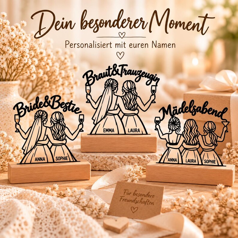 Personalized Bride and Maid of Honor Standees | 3D Decoration with Names | Gift for Bride and Best Friend | Hen Party Girls' Night Out image 1