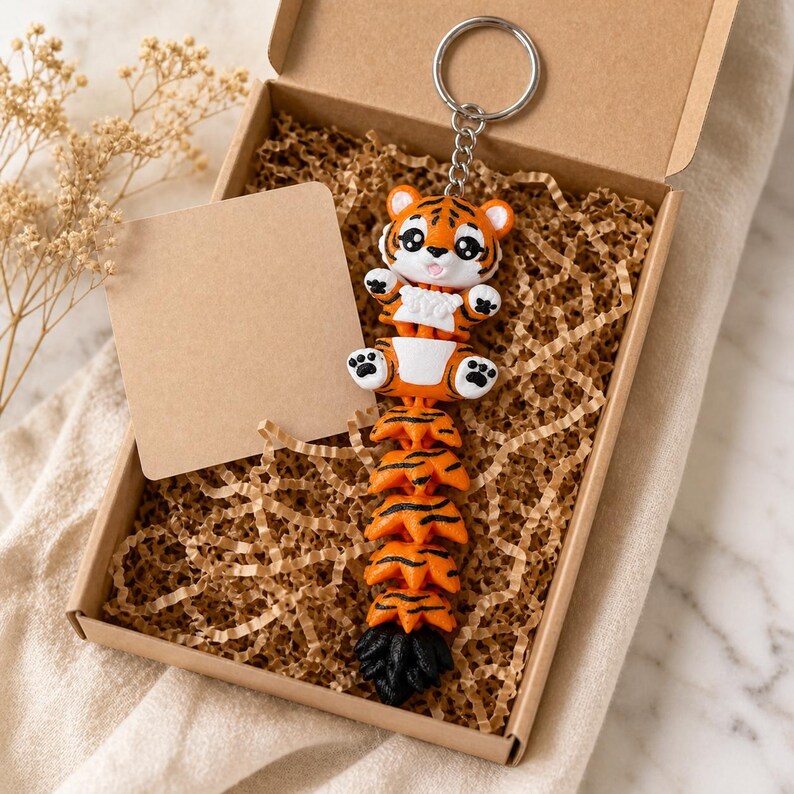 Tiger Keychain Movable | 3D Print Flexi Figure Orange Black | Gift for Animal Lovers image 8