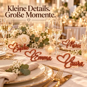 Personalized wedding place card with name and heart | 3D place card | Name tag napkin | Table decoration and wedding favor image 2