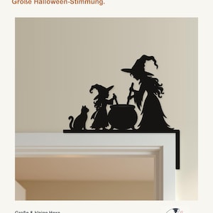 Halloween Door Decor Witch & Witch Child with Cauldron | Black Spooky Decor (20x20cm) image 1