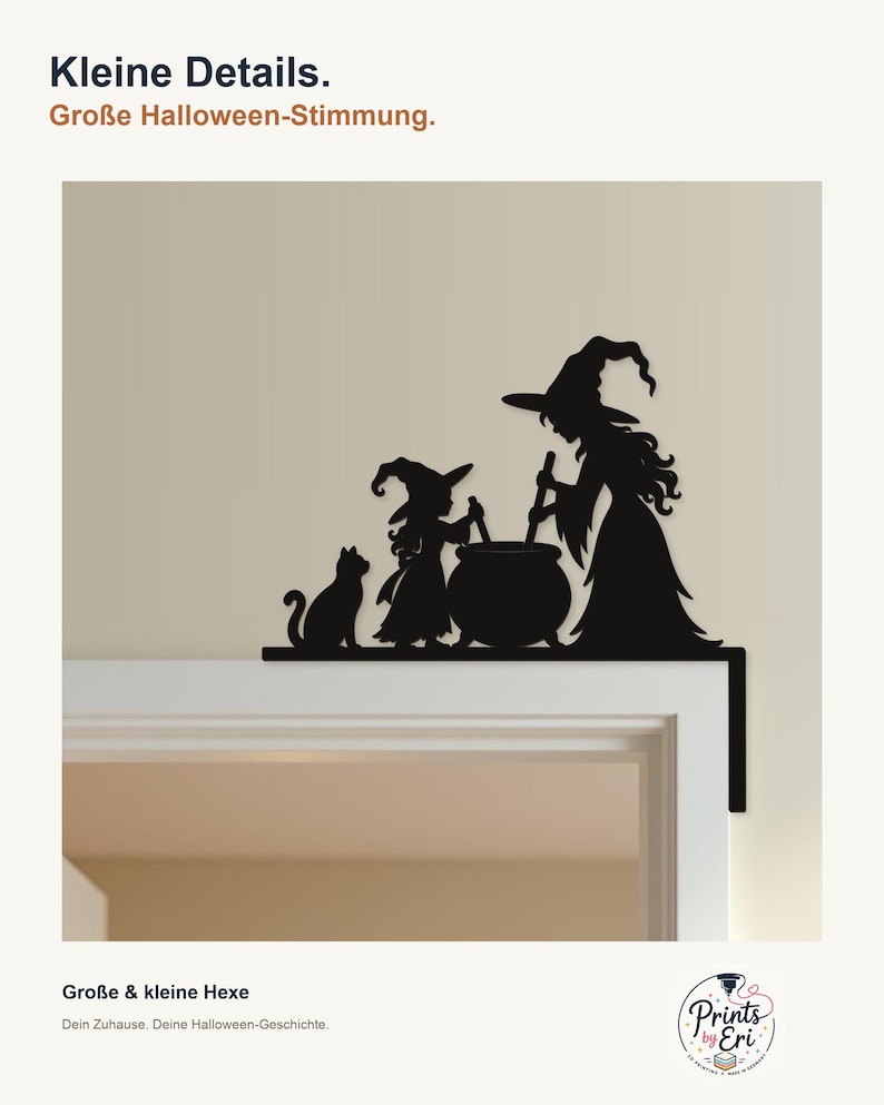 Halloween Door Decor Witch & Witch Child with Cauldron | Black Spooky Decor (20x20cm) image 1