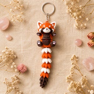 Red Panda Keychain Movable | 3D Print Flexi Figure with Curly Tail | Gift for Animal Lovers image 3