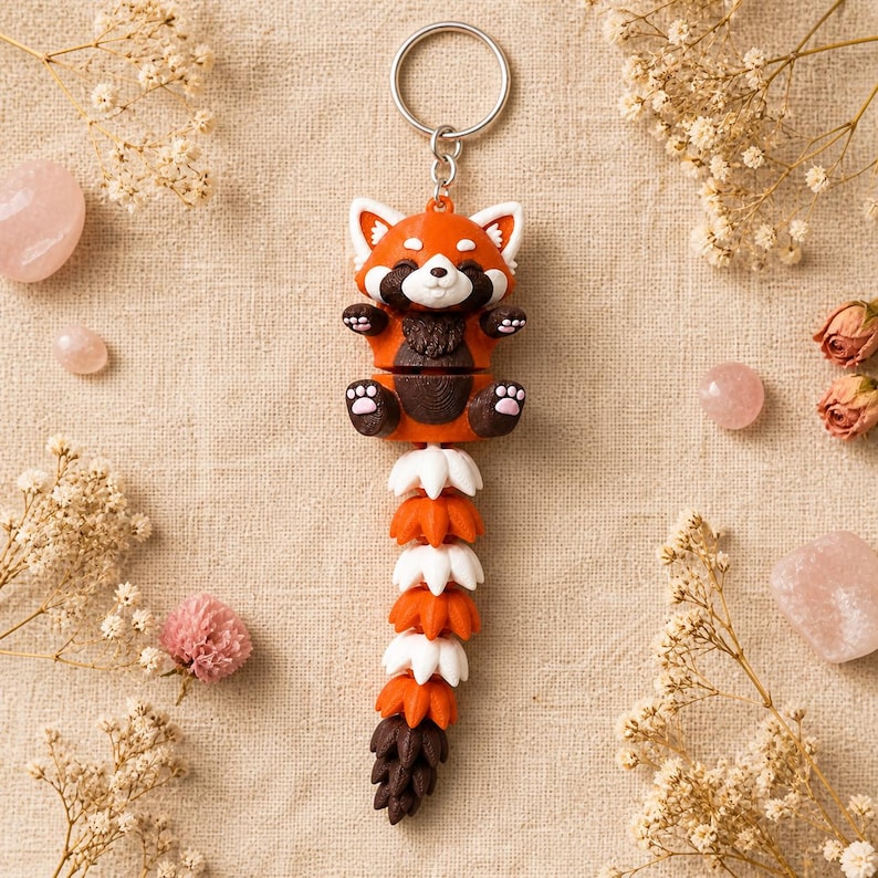 Red Panda Keychain Movable | 3D Print Flexi Figure with Curly Tail | Gift for Animal Lovers image 3