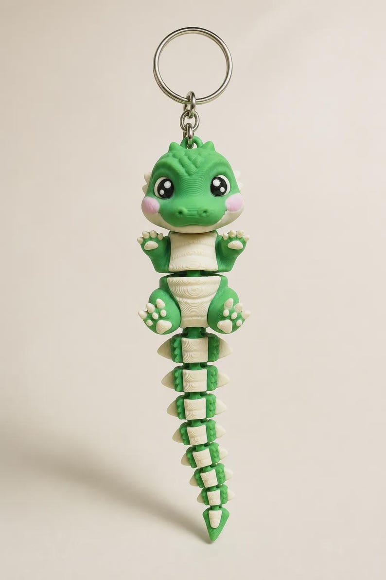 Crocodile Keychain Movable | Articulated Flexi 3D Print Green | Gift for Animal Lovers image 8
