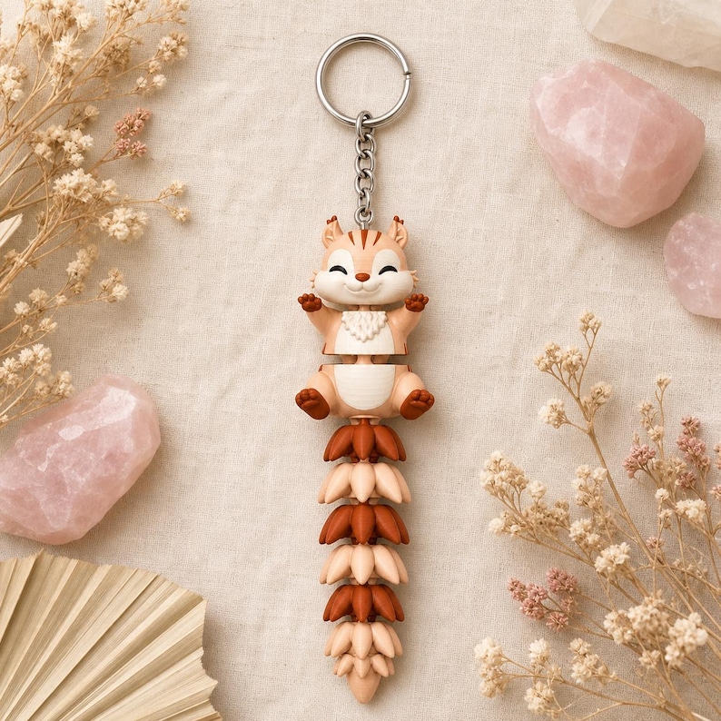 Squirrel Keychain Movable | 3D Print Flexi Figure with Curly Tail | Gift for Animal Lovers image 3