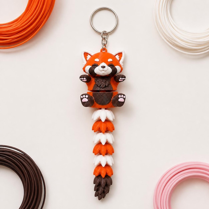 Red Panda Keychain Movable | 3D Print Flexi Figure with Curly Tail | Gift for Animal Lovers image 7