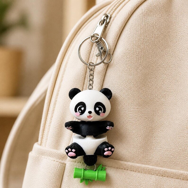 Panda Keychain Movable | 3D Print Flexi Figure with Bamboo Pendant | Gift for Animal Lovers image 5
