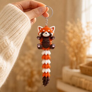 Red Panda Keychain Movable | 3D Print Flexi Figure with Curly Tail | Gift for Animal Lovers image 2