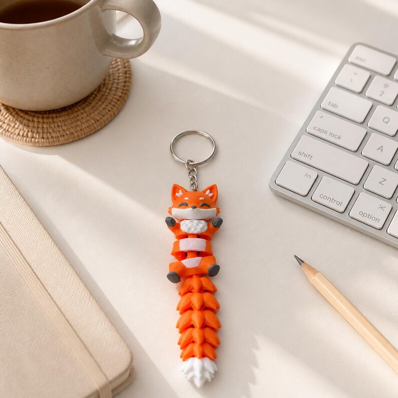 Fox Keychain Movable | 3D Print Flexi Figure with Bushy Tail | Gift for Animal Lovers image 7