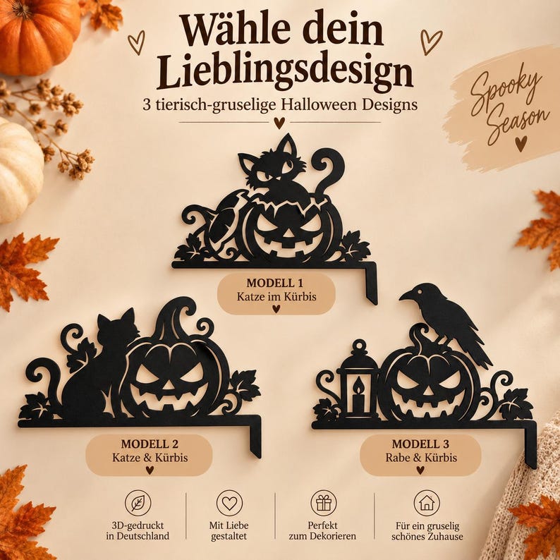 Calabaza, Gato & Cuervo Halloween para Puerta | 3 Modelos | Impreso en 3D imagen 2