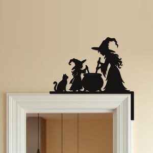 Halloween Door Decor Witch & Witch Child with Cauldron | Black Spooky Decor (20x20cm) image 8