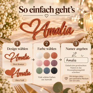Personalized wedding place card with name and heart | 3D place card | Name tag napkin | Table decoration and wedding favor image 3