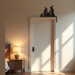 Halloween Door Decor Two Witches with Cauldron | Black Spooky Decoration (20x20cm) image 4