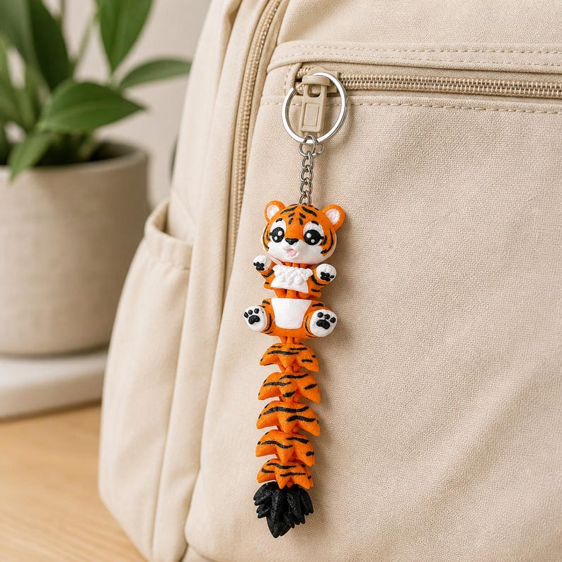 Tiger Keychain Movable | 3D Print Flexi Figure Orange Black | Gift for Animal Lovers image 6