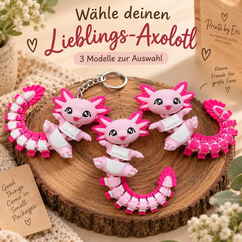 Llavero Axolotl Articulado | Axolotl Flexi Impreso en 3D | Regalo para Fans del Axolotl imagen 1