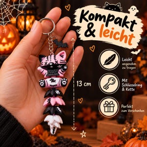 Halloween Katze Schlüsselanhänger | Bewegliche Flexi Katze mit Fledermaus-Anhänger image 4