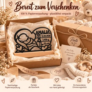 Gepersonaliseerd geboortecadeau – Geboortesouvenir met beukenhouten standaard | 3D geprint babycadeau | Cadeau geboorte & doop afbeelding 2