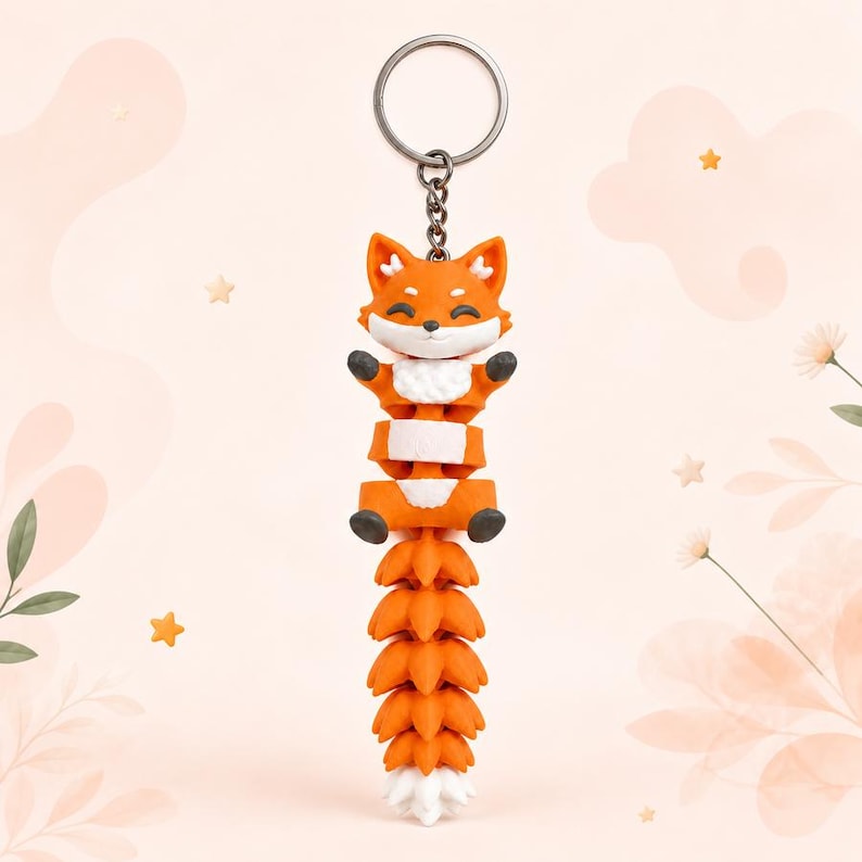 Fox Keychain Movable | 3D Print Flexi Figure with Bushy Tail | Gift for Animal Lovers image 5