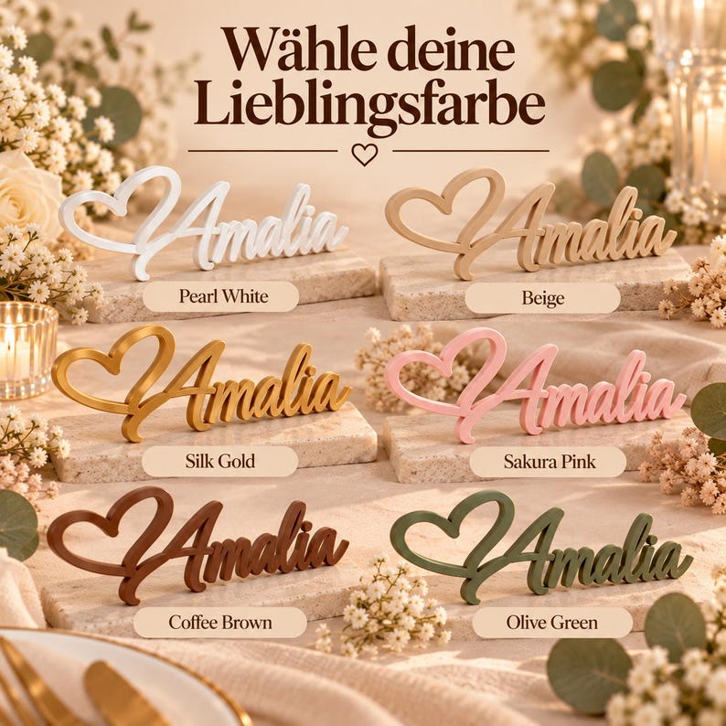 Personalized wedding place card with name and heart | 3D place card | Name tag napkin | Table decoration and wedding favor image 4