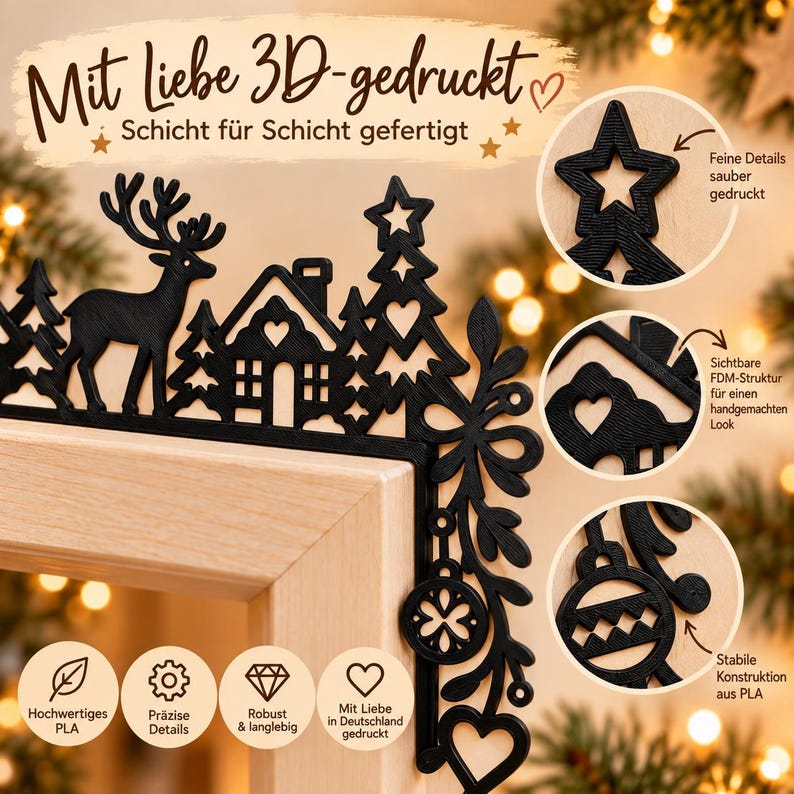 Juldekoration till dörrkarm | 4 vintermotiv | Skog, tåg och by | 3D-utskriven bild 8