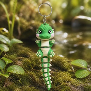 Crocodile Keychain Movable | Articulated Flexi 3D Print Green | Gift for Animal Lovers image 3