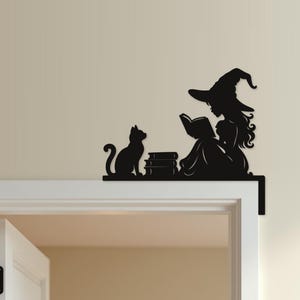 Halloween Door Decor Reading Witch with Books | Black Spooky Decoration (20x20cm) image 8