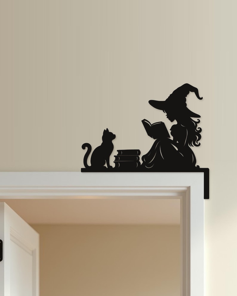 Halloween Door Decor Reading Witch with Books | Black Spooky Decoration (20x20cm) image 8