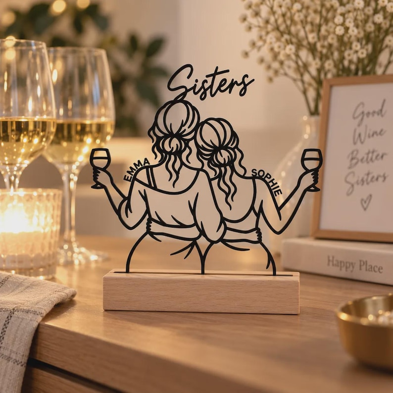 Personalized Sisters Decor | 3D Display with Names and Wooden Base | Sister Gift image 7