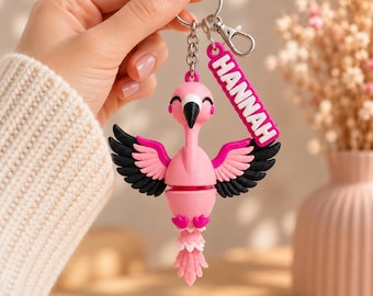 Flamingo Keychain Movable | 3D Print Flexi Figure in Pink | Gift for Animal Lovers