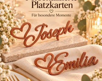Personalized wedding place card with name and heart | 3D place card | Name tag napkin | Table decoration and wedding favor