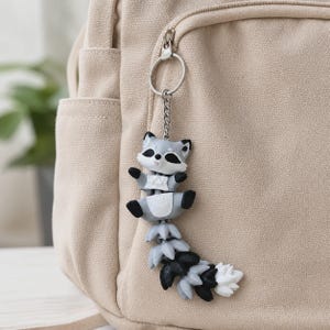 Raccoon Keychain Movable | 3D Print Flexi Figure with Curly Tail | Gift for Animal Lovers image 4