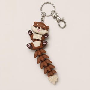 Otter Keychain Movable | 3D Print Otter Figure with Curly Tail | Gift for Animal Lovers image 3
