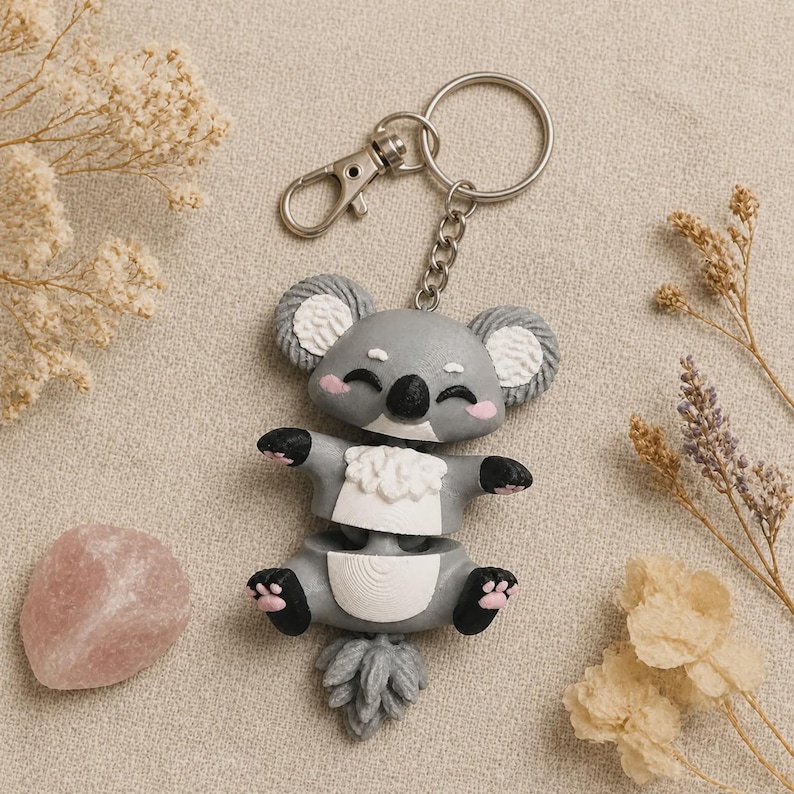 Koala Keychain Movable | 3D Print Kawaii Baby Koala with Chain | Gift for Animal Lovers image 5