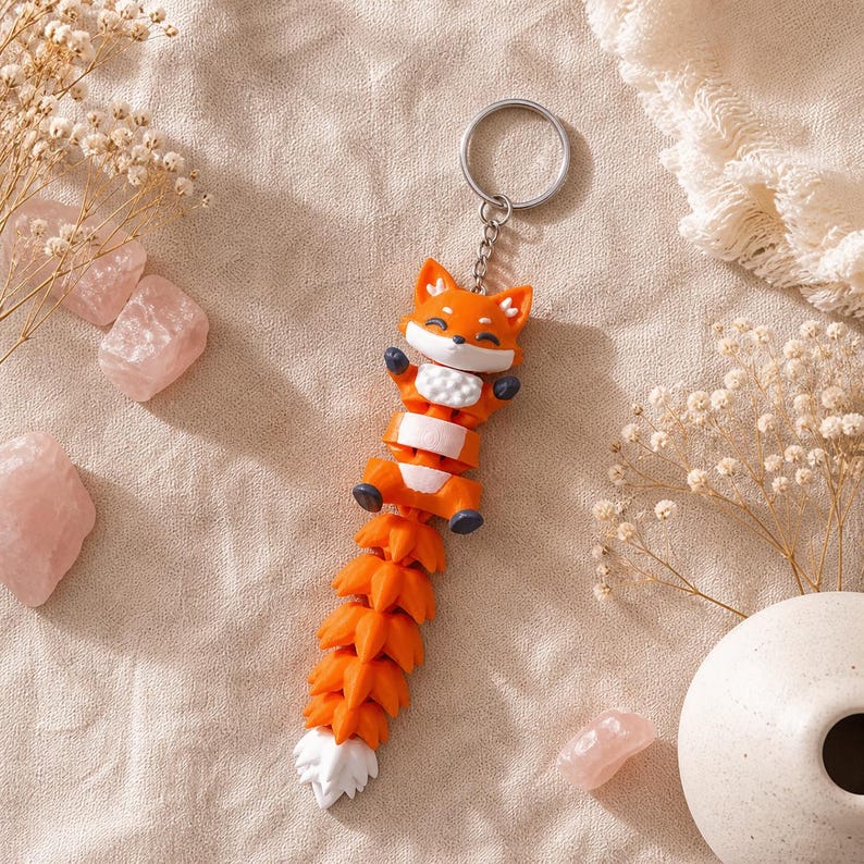 Fox Keychain Movable | 3D Print Flexi Figure with Bushy Tail | Gift for Animal Lovers image 2