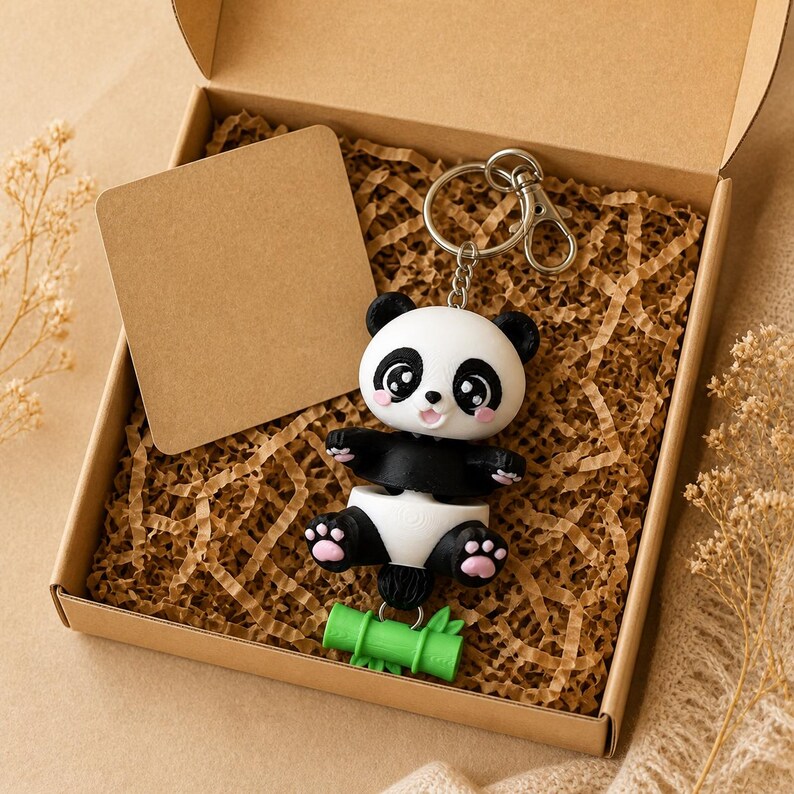 Panda Keychain Movable | 3D Print Flexi Figure with Bamboo Pendant | Gift for Animal Lovers image 6