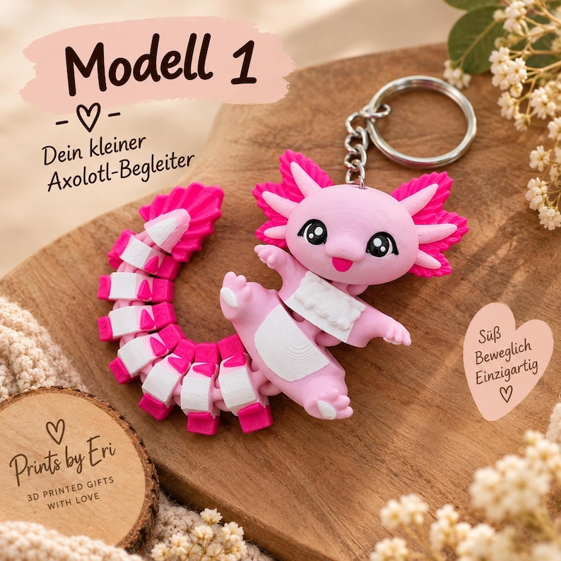 Llavero Axolotl Articulado | Axolotl Flexi Impreso en 3D | Regalo para Fans del Axolotl imagen 3