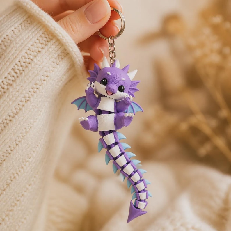 Dragon Keychain Movable | 3D Print Flexi Baby Dragon with Wings | Gift for Dragon Fans image 2