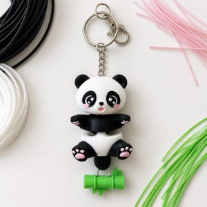 Panda Keychain Movable | 3D Print Flexi Figure with Bamboo Pendant | Gift for Animal Lovers image 7