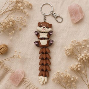 Otter Keychain Movable | 3D Print Otter Figure with Curly Tail | Gift for Animal Lovers image 5