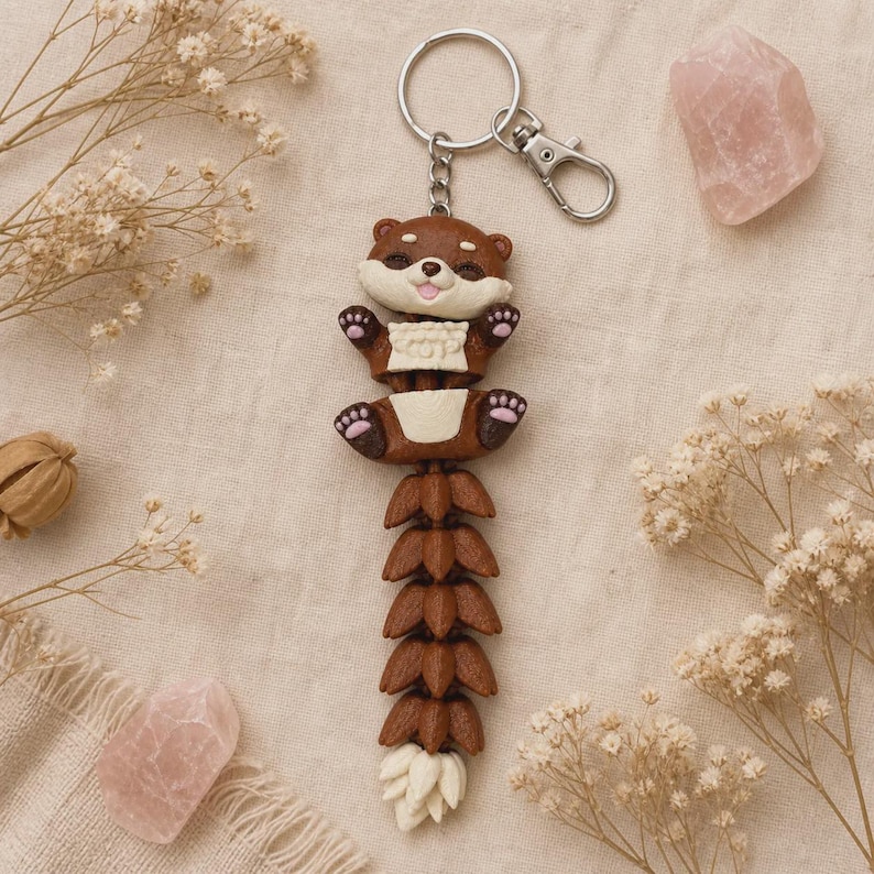 Otter Keychain Movable | 3D Print Otter Figure with Curly Tail | Gift for Animal Lovers image 5