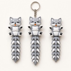 Wolf Keychain Movable | 3D Print Flexi Puppy with Fluffy Tail | Gift for Animal Lovers image 6