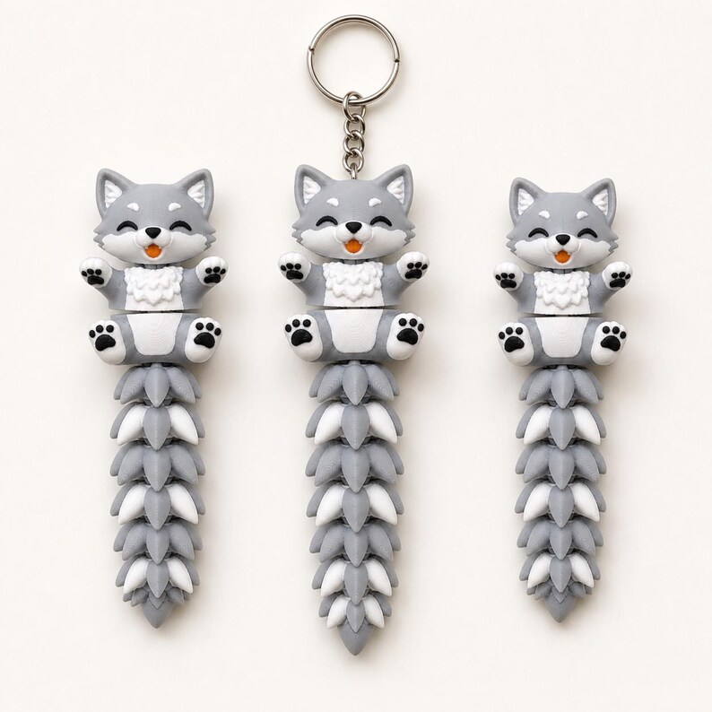 Wolf Keychain Movable | 3D Print Flexi Puppy with Fluffy Tail | Gift for Animal Lovers image 6