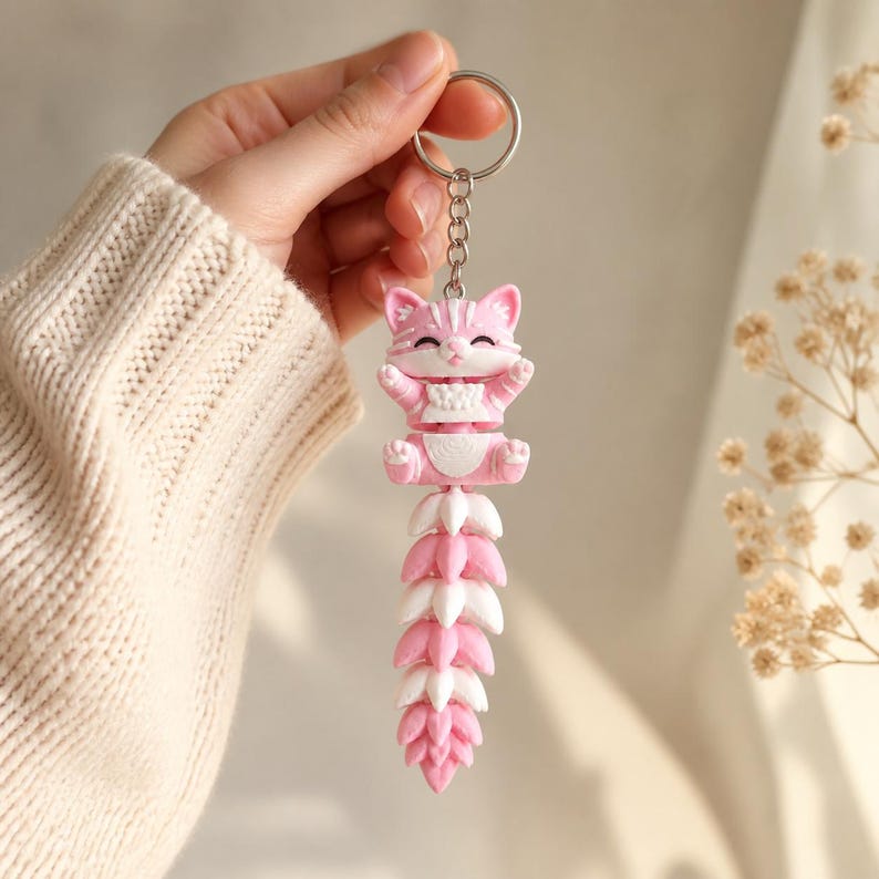 Cat Keychain Movable | 3D Print Flexi Cat Kawaii | Gift for Cat Lovers image 2