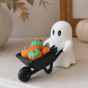 Ghost Halloween Decor | Spooky Wheelbarrow with Pumpkins image 1