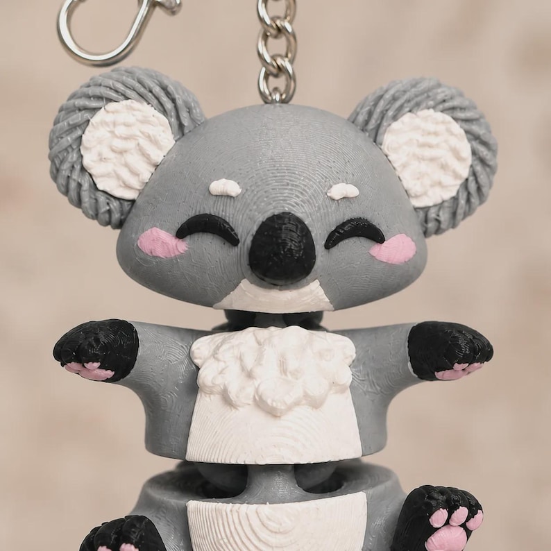 Koala Keychain Movable | 3D Print Kawaii Baby Koala with Chain | Gift for Animal Lovers image 4