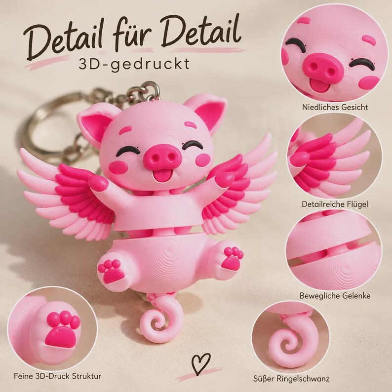 Brelok Świnka Flexi | Ruchoma Świnka z Druku 3D | Słodki Prezent zdjęcie 4