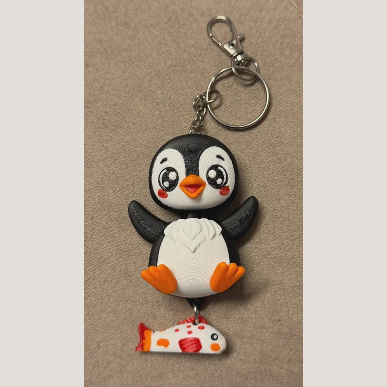 Penguin Keychain Kawaii | 3D Print Flexi Figure with Fish Pendant | Gift for Animal Lovers image 11